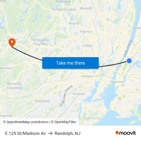 E 125 St/Madison Av to Randolph, NJ map