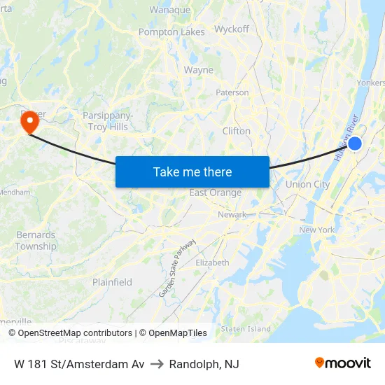 W 181 St/Amsterdam Av to Randolph, NJ map