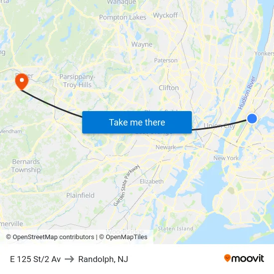 E 125 St/2 Av to Randolph, NJ map