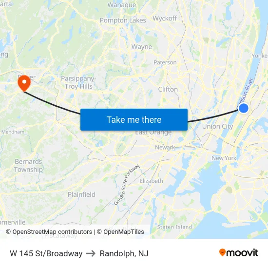 W 145 St/Broadway to Randolph, NJ map