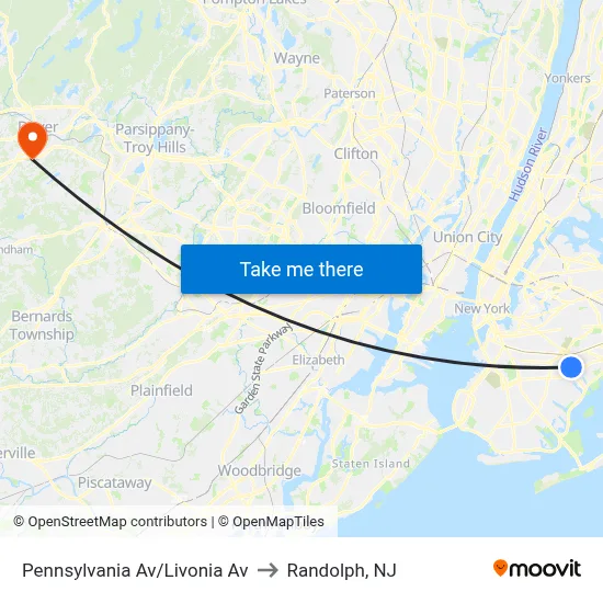 Pennsylvania Av/Livonia Av to Randolph, NJ map