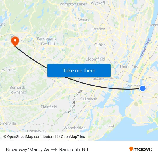 Broadway/Marcy Av to Randolph, NJ map