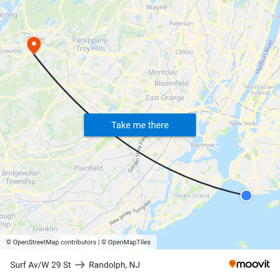Surf Av/W 29 St to Randolph, NJ map
