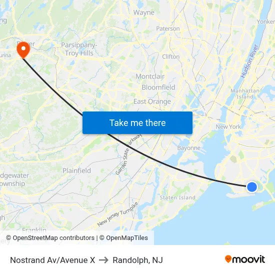 Nostrand Av/Avenue X to Randolph, NJ map