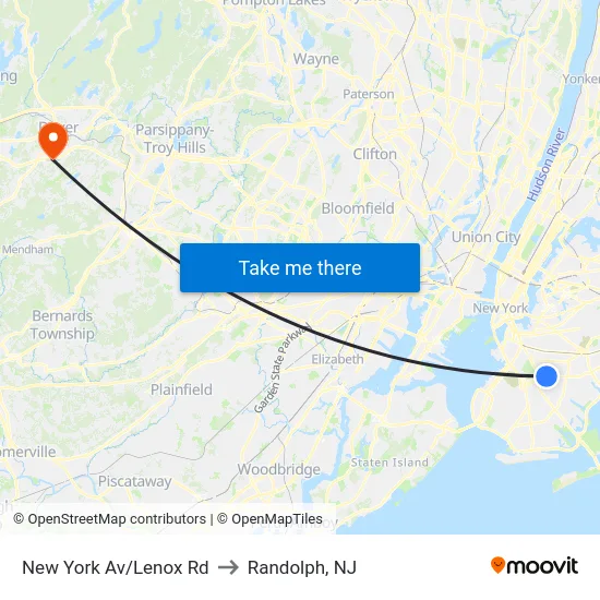 New York Av/Lenox Rd to Randolph, NJ map