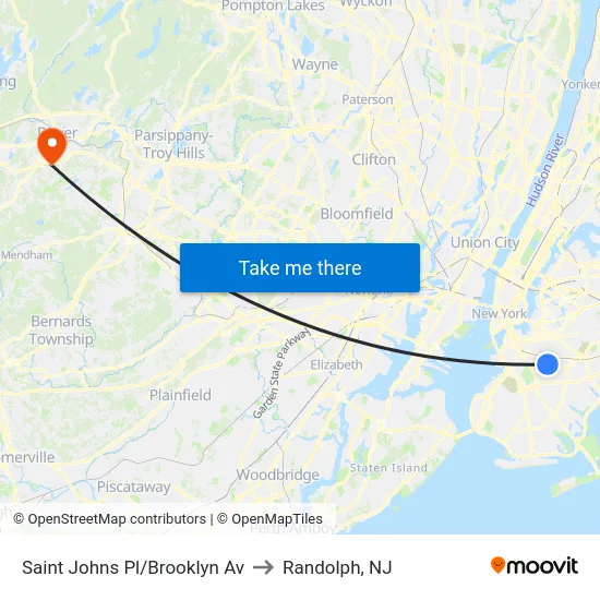 Saint Johns Pl/Brooklyn Av to Randolph, NJ map