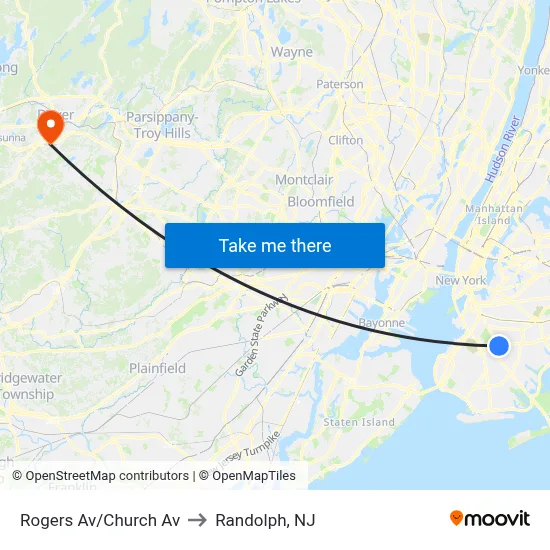 Rogers Av/Church Av to Randolph, NJ map