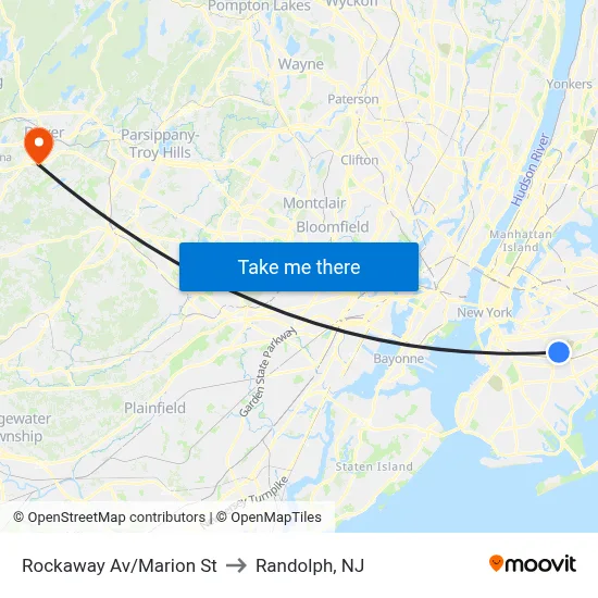 Rockaway Av/Marion St to Randolph, NJ map