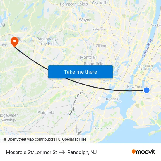Meserole St/Lorimer St to Randolph, NJ map