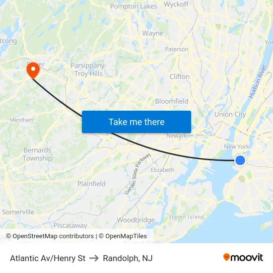 Atlantic Av/Henry St to Randolph, NJ map