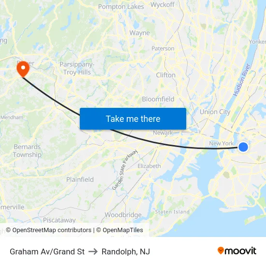 Graham Av/Grand St to Randolph, NJ map