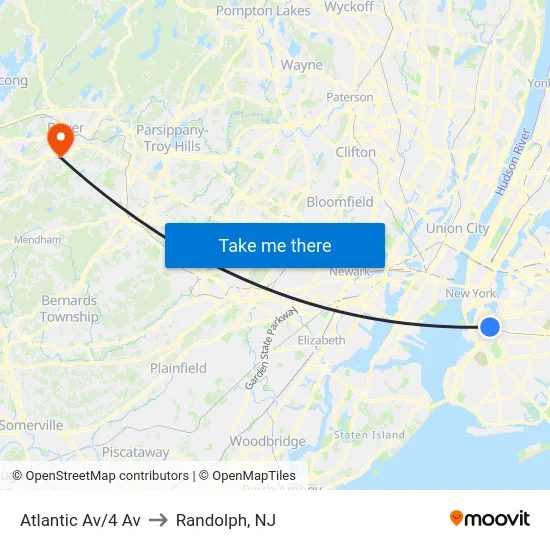 Atlantic Av/4 Av to Randolph, NJ map