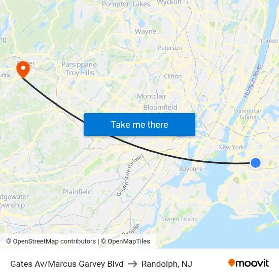Gates Av/Marcus Garvey Blvd to Randolph, NJ map