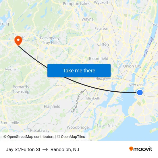 Jay St/Fulton St to Randolph, NJ map
