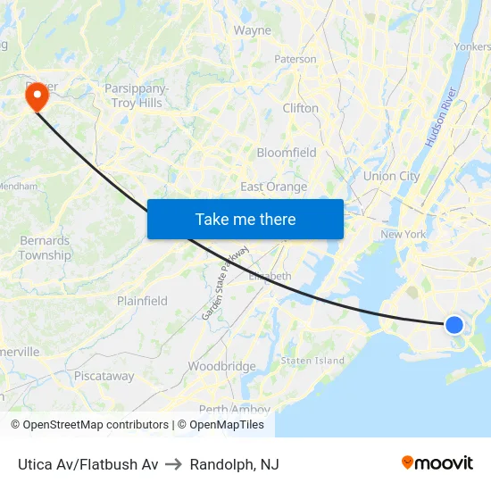 Utica Av/Flatbush Av to Randolph, NJ map