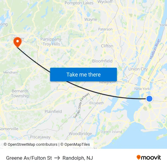 Greene Av/Fulton St to Randolph, NJ map