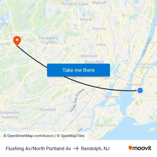 Flushing Av/North Portland Av to Randolph, NJ map