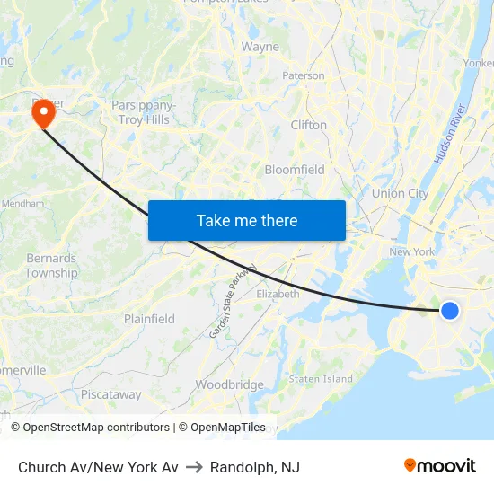 Church Av/New York Av to Randolph, NJ map
