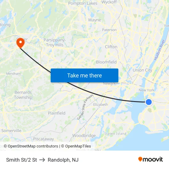 Smith St/2 St to Randolph, NJ map