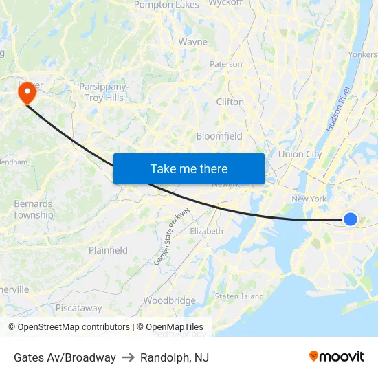 Gates Av/Broadway to Randolph, NJ map