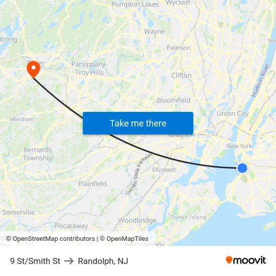9 St/Smith St to Randolph, NJ map