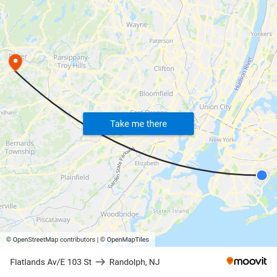 Flatlands Av/E 103 St to Randolph, NJ map