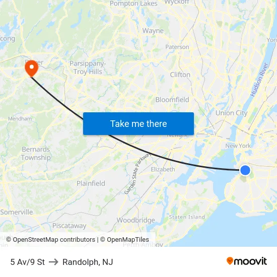5 Av/9 St to Randolph, NJ map