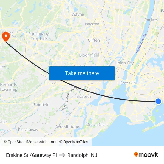Erskine St /Gateway Pl to Randolph, NJ map