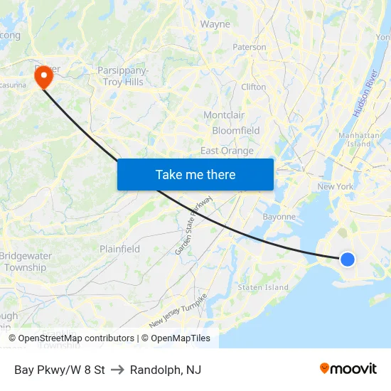 Bay Pkwy/W 8 St to Randolph, NJ map