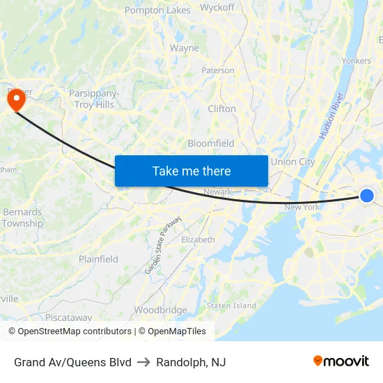 Grand Av/Queens Blvd to Randolph, NJ map