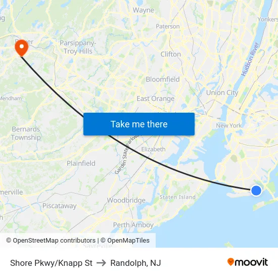 Shore Pkwy/Knapp St to Randolph, NJ map