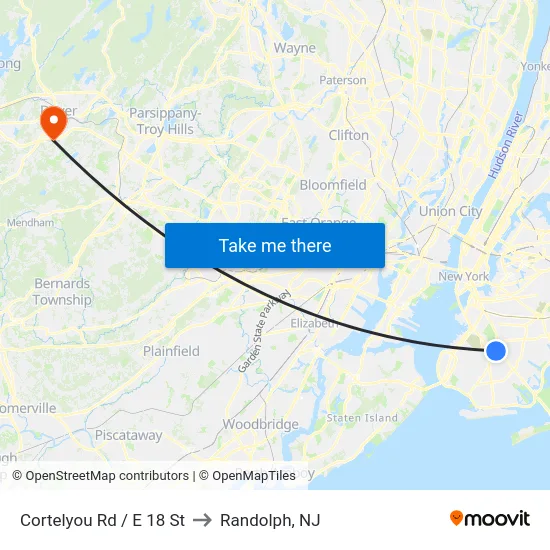 Cortelyou Rd / E 18 St to Randolph, NJ map
