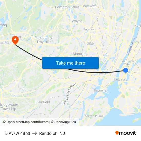 5 Av/W 48 St to Randolph, NJ map