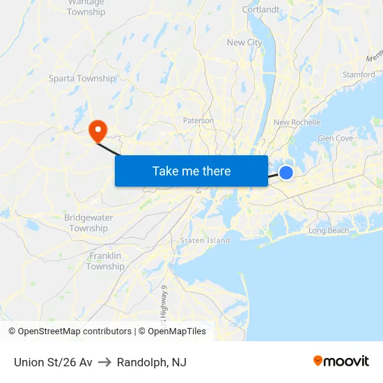 Union St/26 Av to Randolph, NJ map