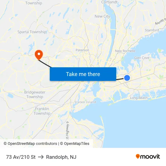 73 Av/210 St to Randolph, NJ map