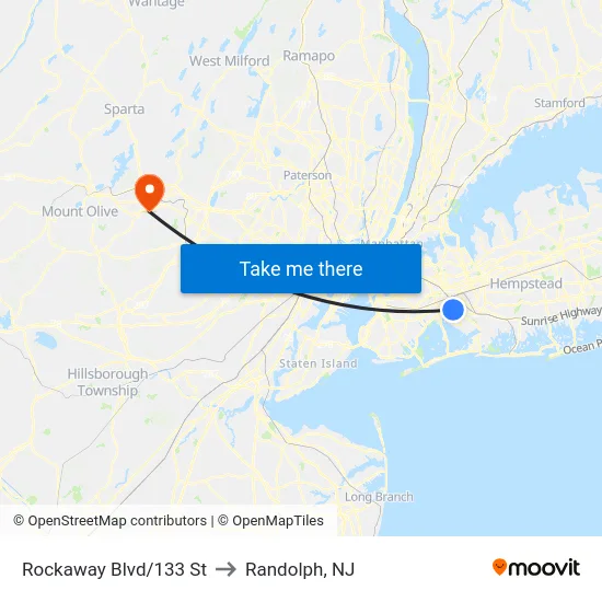 Rockaway Blvd/133 St to Randolph, NJ map