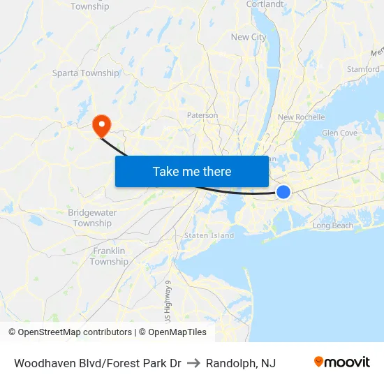 Woodhaven Blvd/Forest Park Dr to Randolph, NJ map