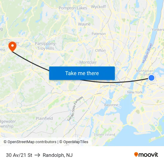 30 Av/21 St to Randolph, NJ map