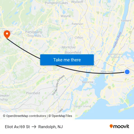 Eliot Av/69 St to Randolph, NJ map