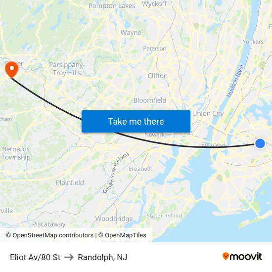 Eliot Av/80 St to Randolph, NJ map
