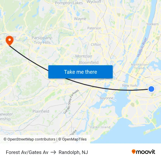 Forest Av/Gates Av to Randolph, NJ map