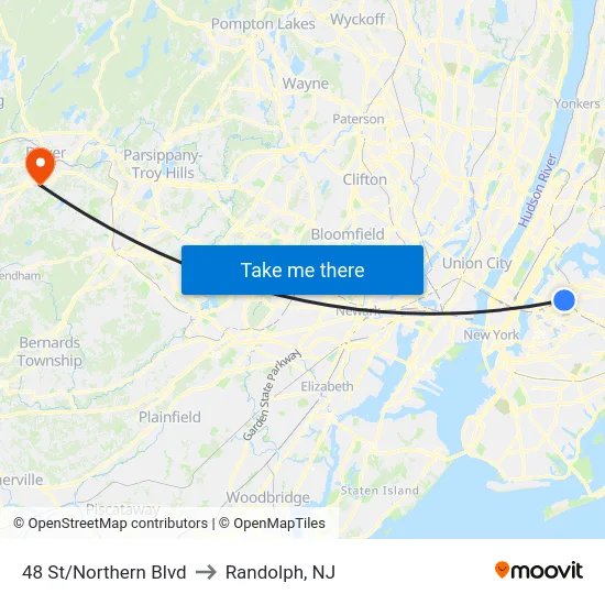 48 St/Northern Blvd to Randolph, NJ map