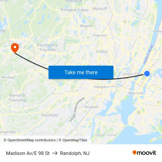 Madison Av/E 98 St to Randolph, NJ map