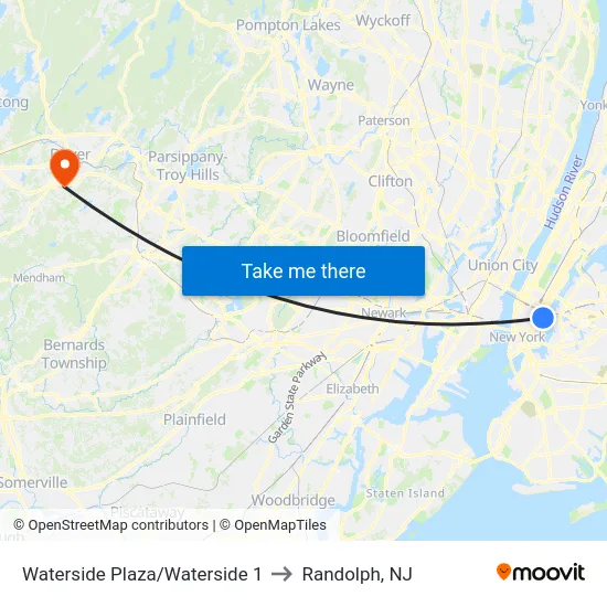 Waterside Plaza/Waterside 1 to Randolph, NJ map