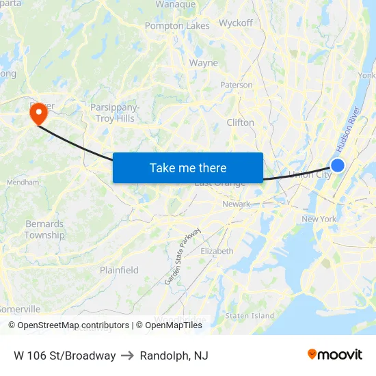 W 106 St/Broadway to Randolph, NJ map
