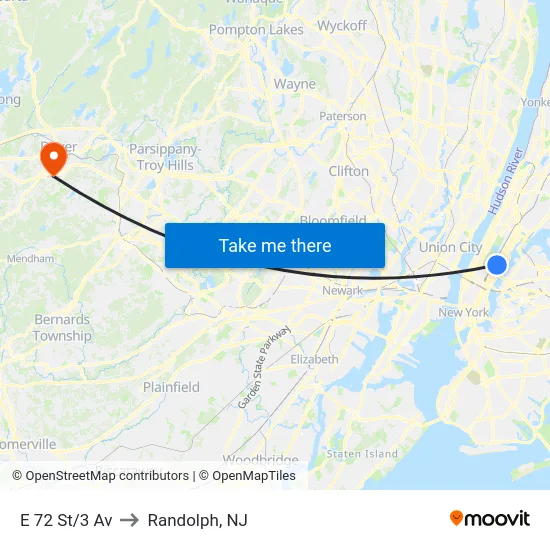 E 72 St/3 Av to Randolph, NJ map