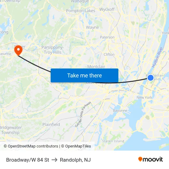 Broadway/W 84 St to Randolph, NJ map