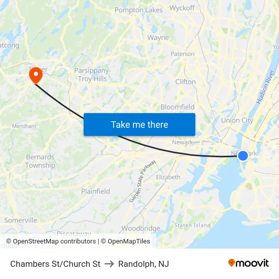 Chambers St/Church St to Randolph, NJ map