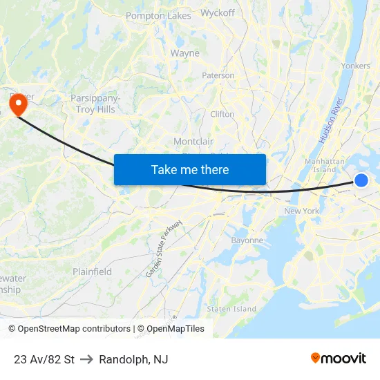 23 Av/82 St to Randolph, NJ map