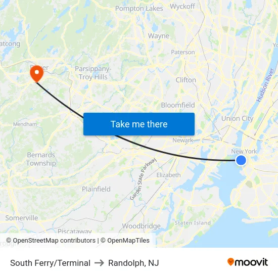 South Ferry/Terminal to Randolph, NJ map